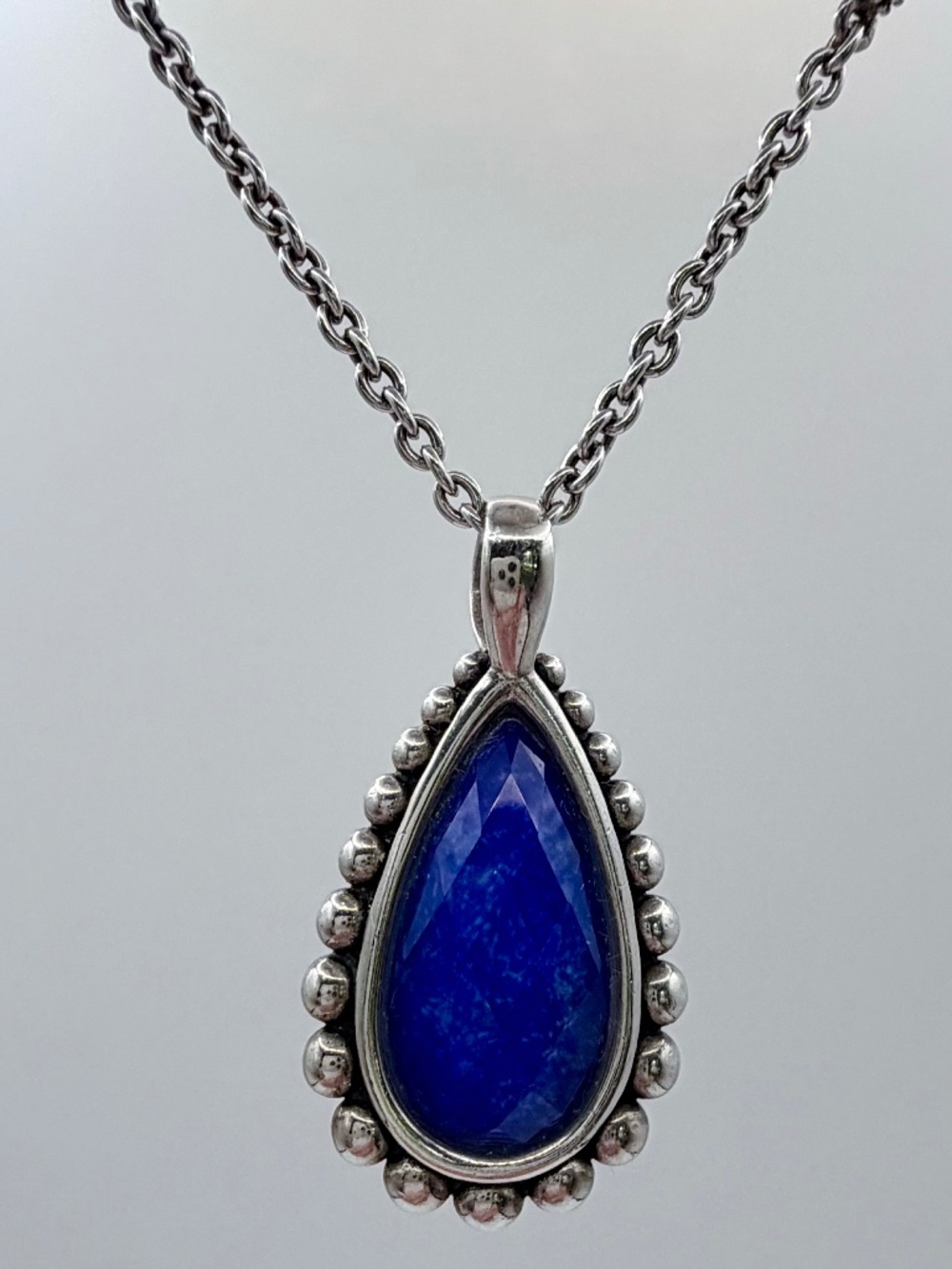 LAGOS Sterling Silver 925 Blue Lapis Quartz Maya Teardrop Pendant Necklace